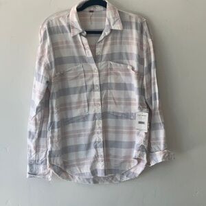 Free People Pink and Gray Casual Button Down Shirt